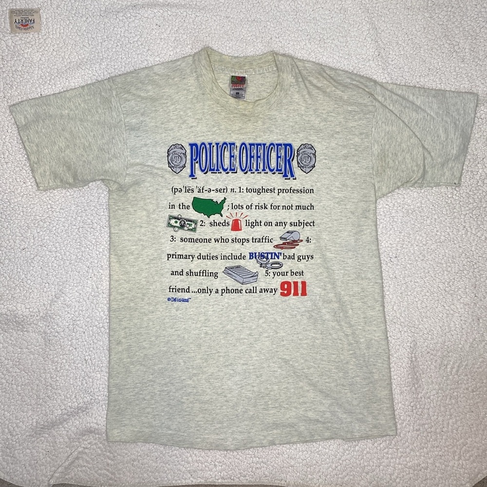 Vintage Police Offices Code Graphic Print Tee: Size Large